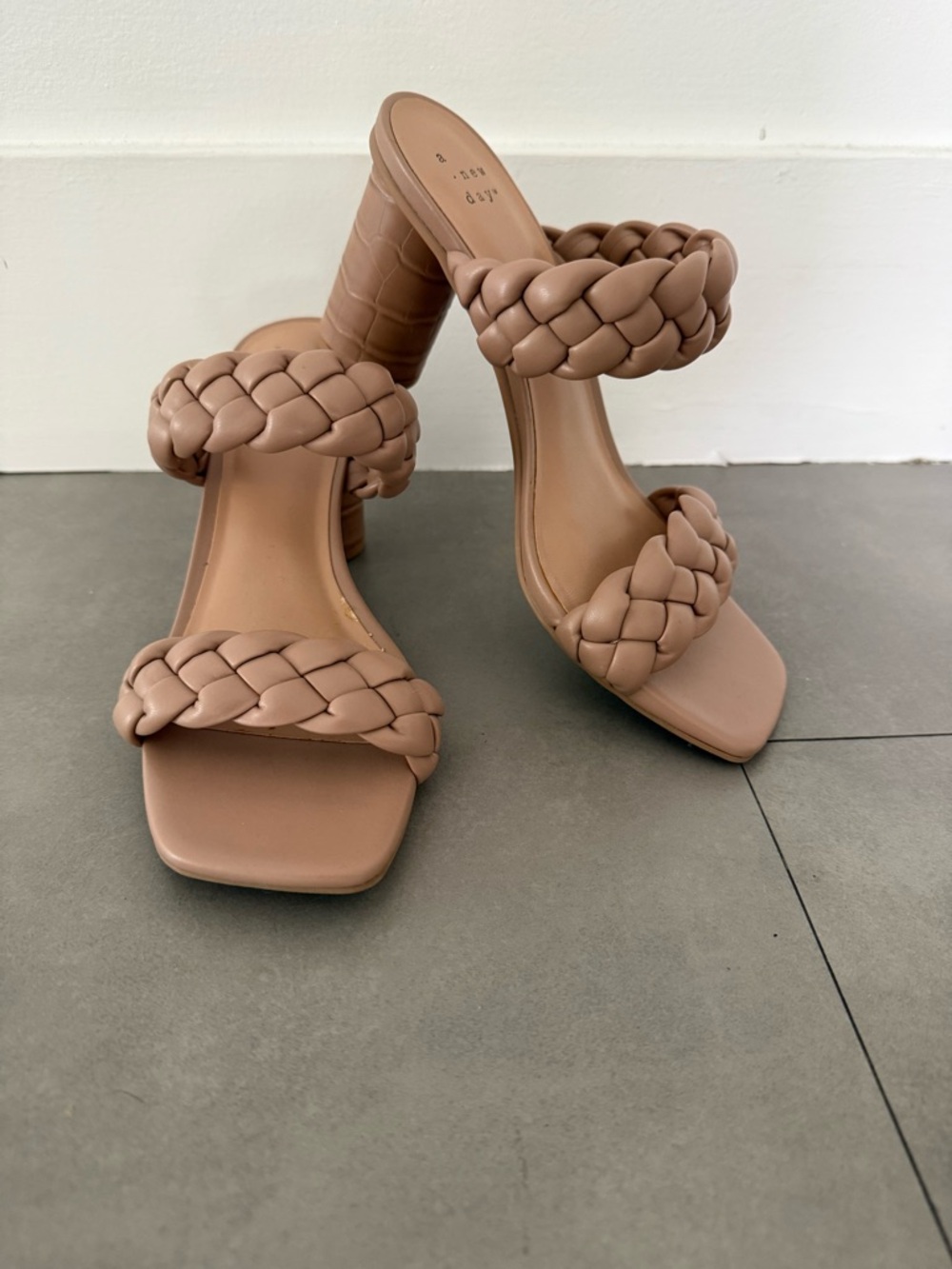 a new day Braided Double-Strap Block Heel Mules in Nude Tan